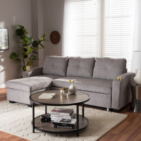 Baxton Studio R8068-Light Grey-Rev-SF Lianna Modern and Contemporary Light Grey Fabric Upholstered Sectional Sofa
